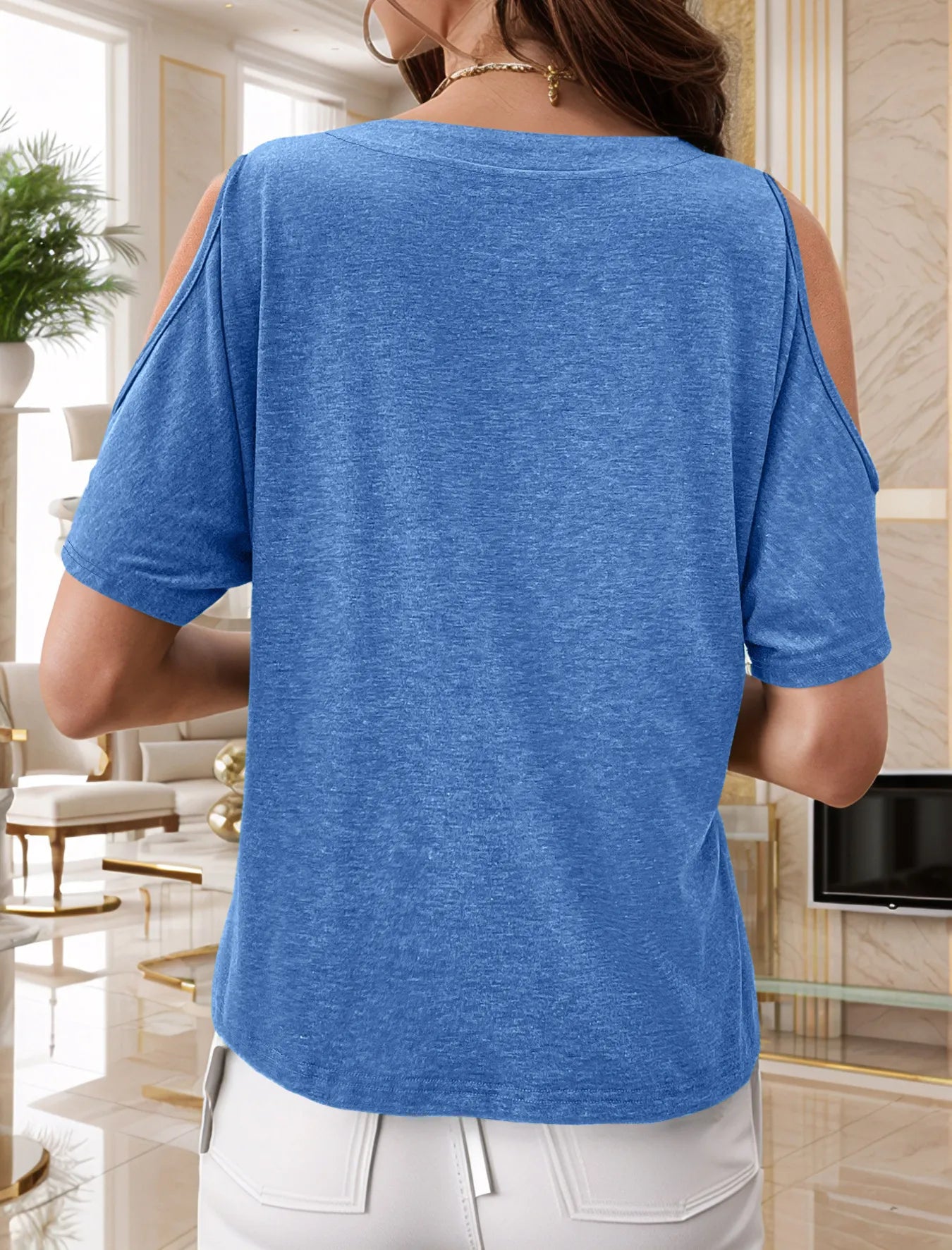 Full Size Cold Shoulder Button Front T-Shirt Plus Size