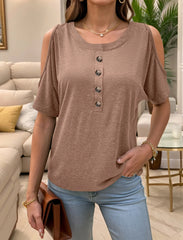 Full Size Cold Shoulder Button Front T-Shirt Plus Size