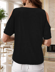 Full Size Cold Shoulder Button Front T-Shirt Plus Size