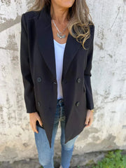 Full Size Collared Neck Long Sleeve Blazer Black / S