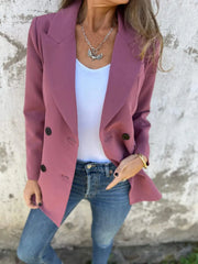 Full Size Collared Neck Long Sleeve Blazer Dusty Pink / S