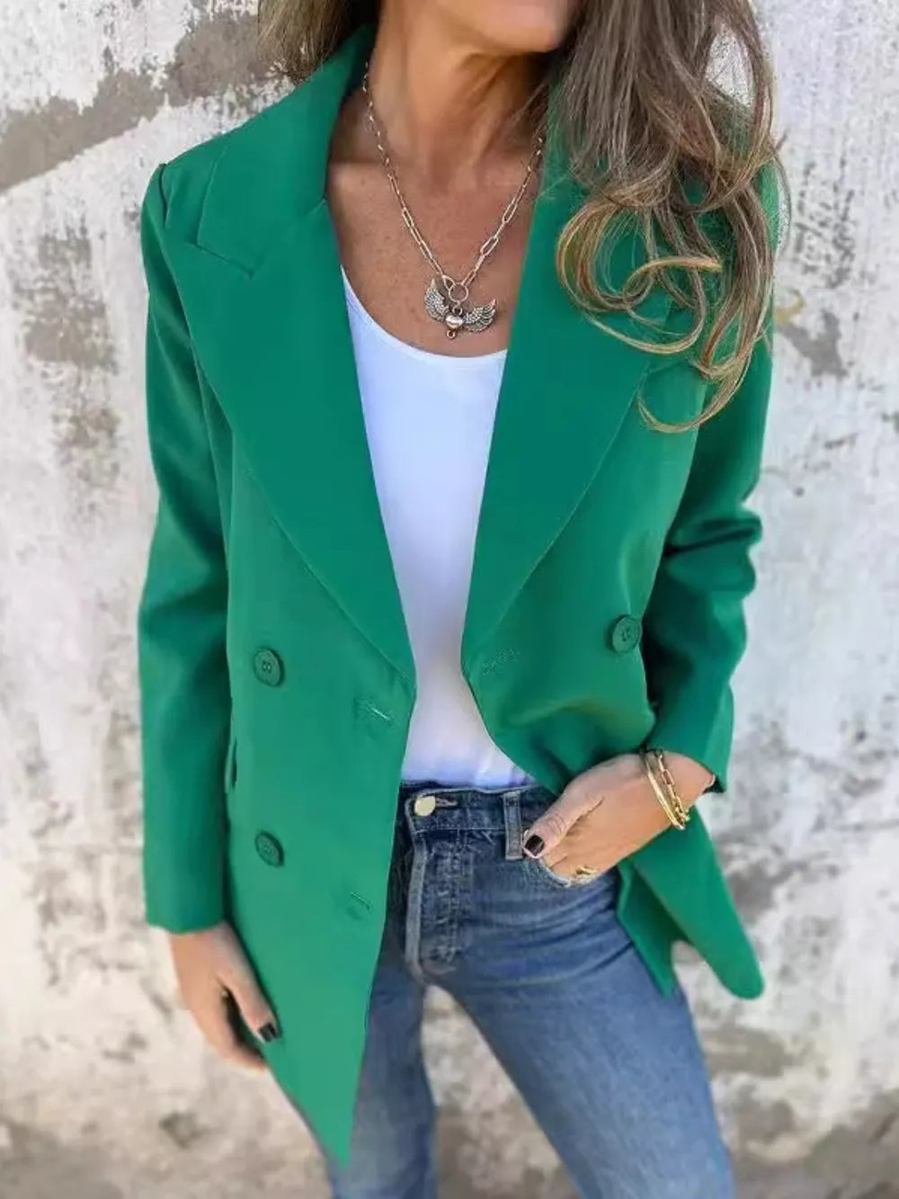 Full Size Collared Neck Long Sleeve Blazer Green / S