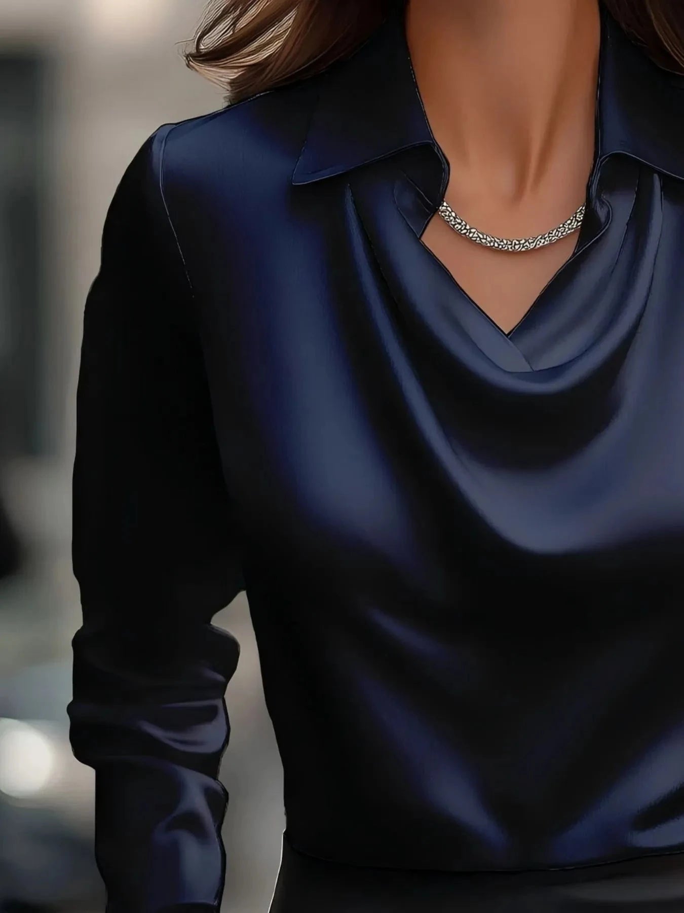 Full Size Collared Neck Long Sleeve Blouse Plus Size