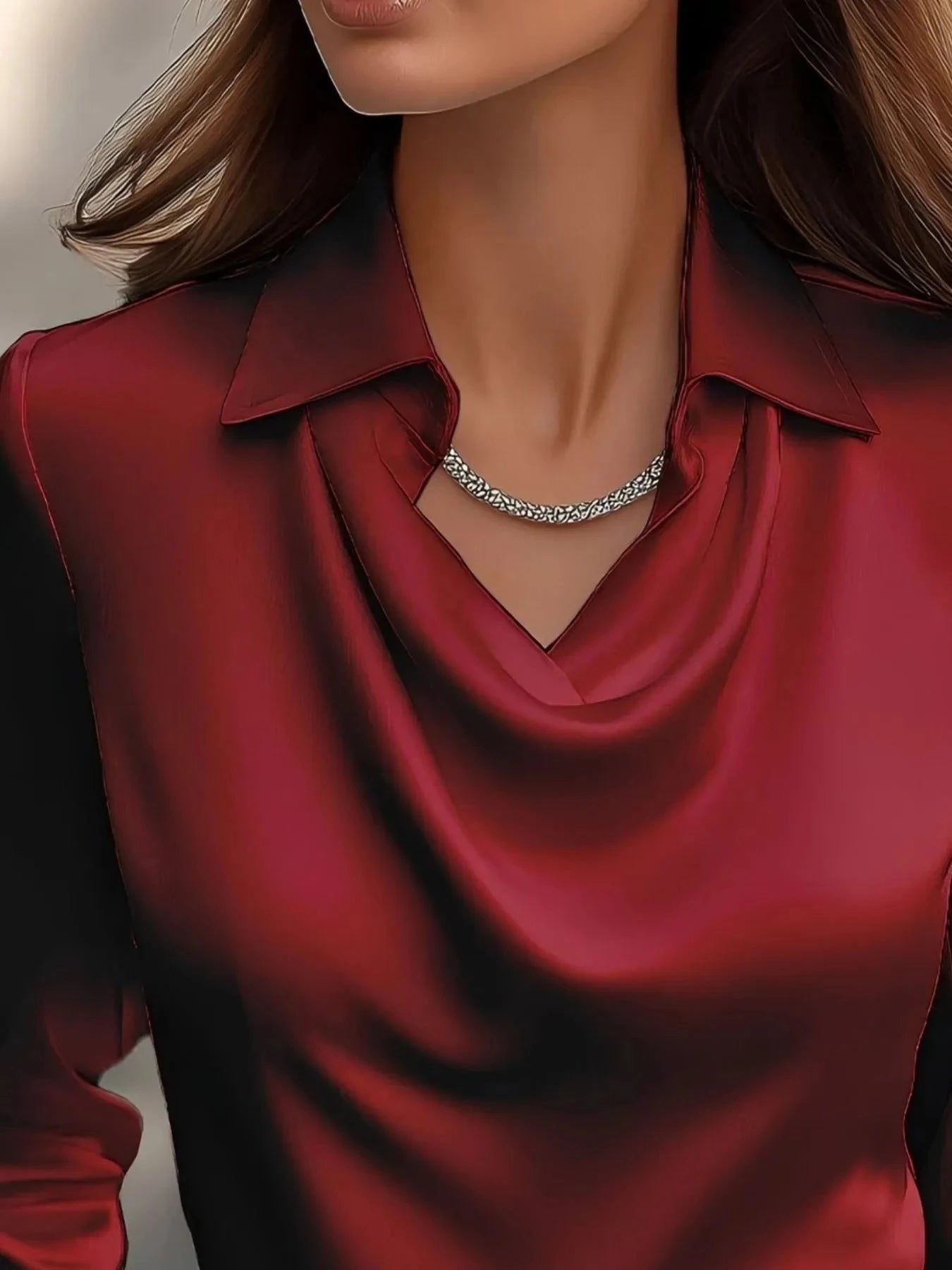 Full Size Collared Neck Long Sleeve Blouse Plus Size