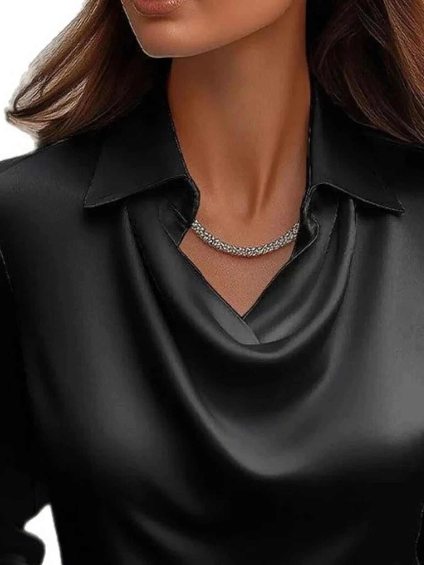 Full Size Collared Neck Long Sleeve Blouse Plus Size