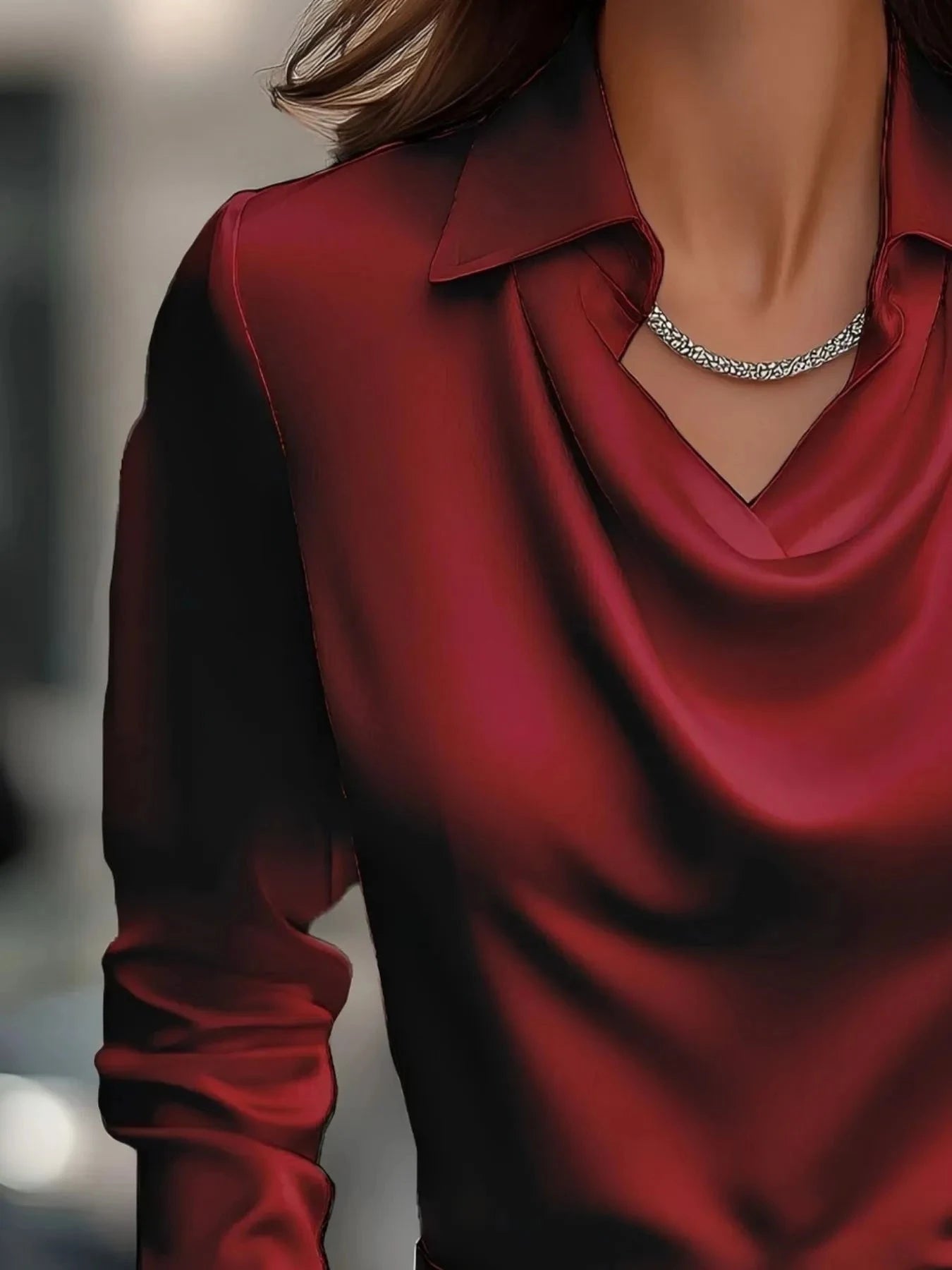 Full Size Collared Neck Long Sleeve Blouse Plus Size