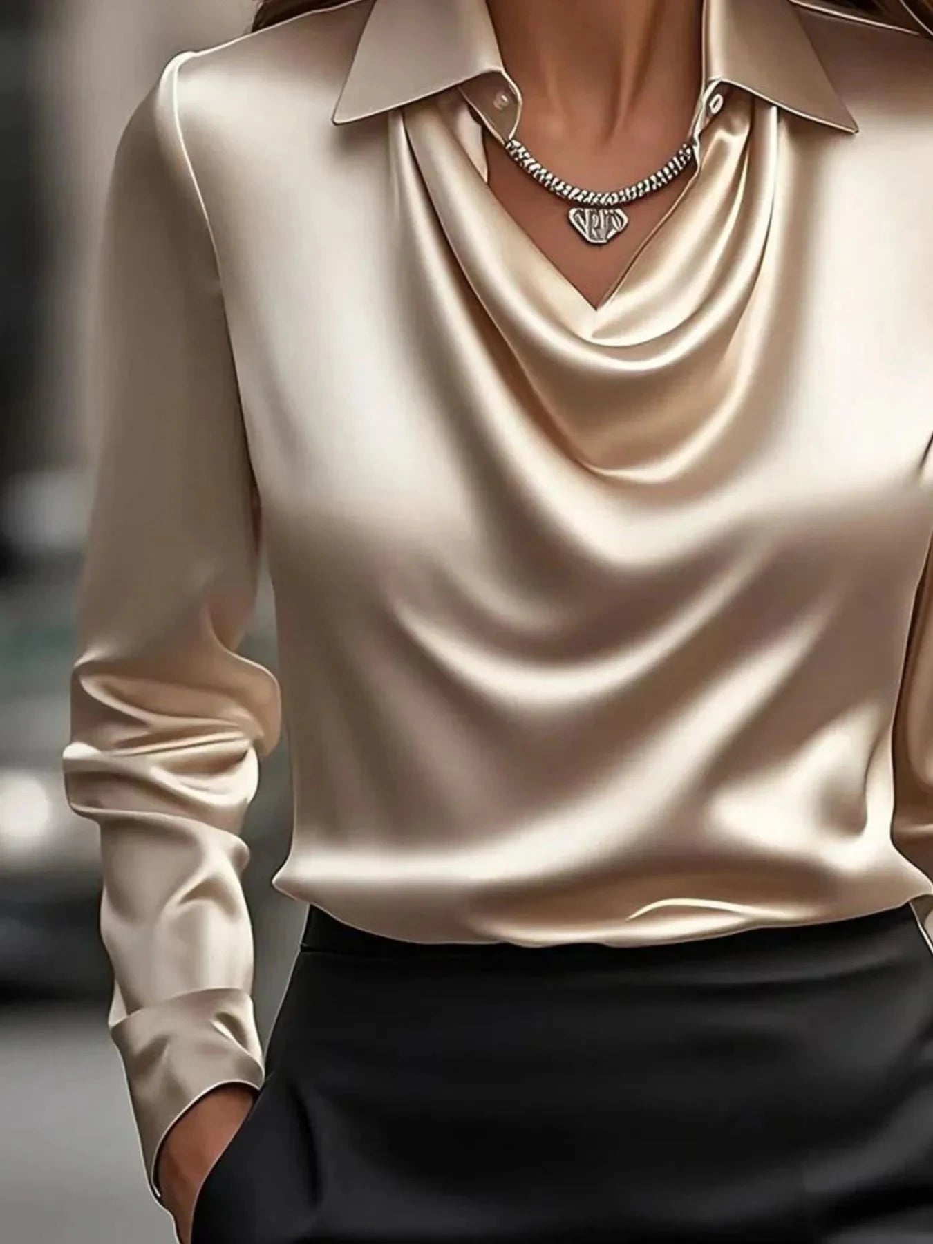 Full Size Collared Neck Long Sleeve Blouse Plus Size