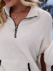 Full Size Cozy Fleece Quarter Zip Long Sleeve Sweatshirt Plus Size