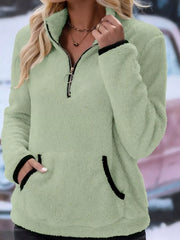 Full Size Cozy Fleece Quarter Zip Long Sleeve Sweatshirt Plus Size Light Green / S