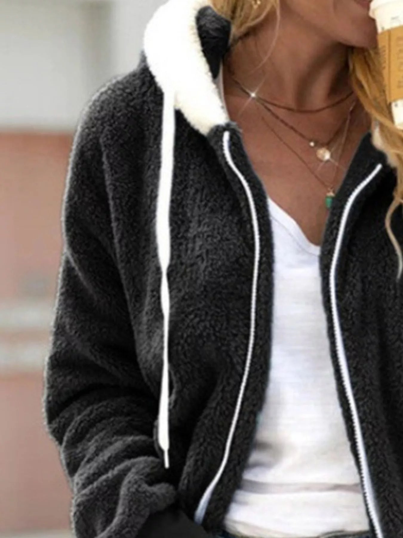 Full Size Cozy Fleece Zip-Up Hooded Jacket Plus Size