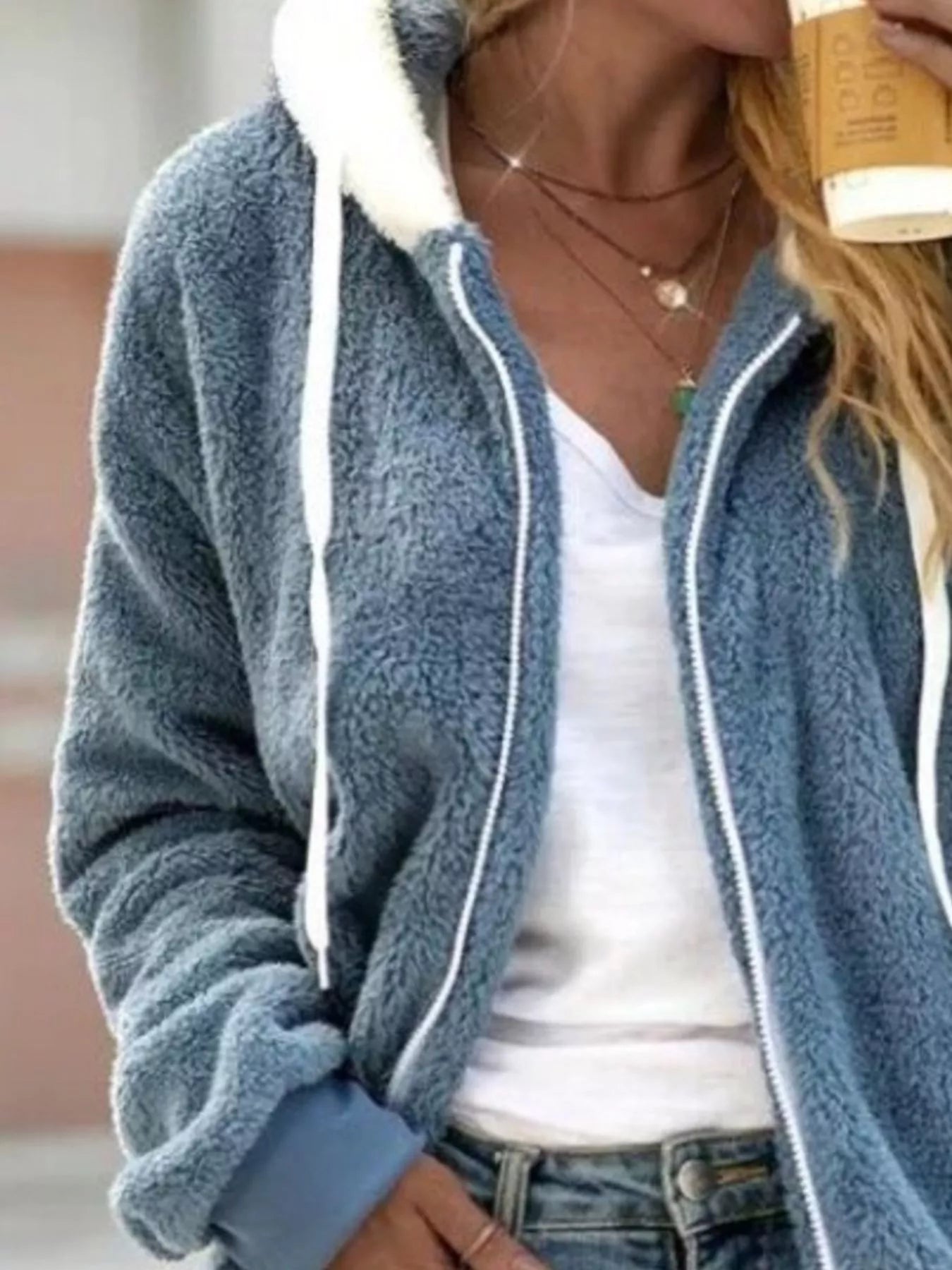 Full Size Cozy Fleece Zip-Up Hooded Jacket Plus Size