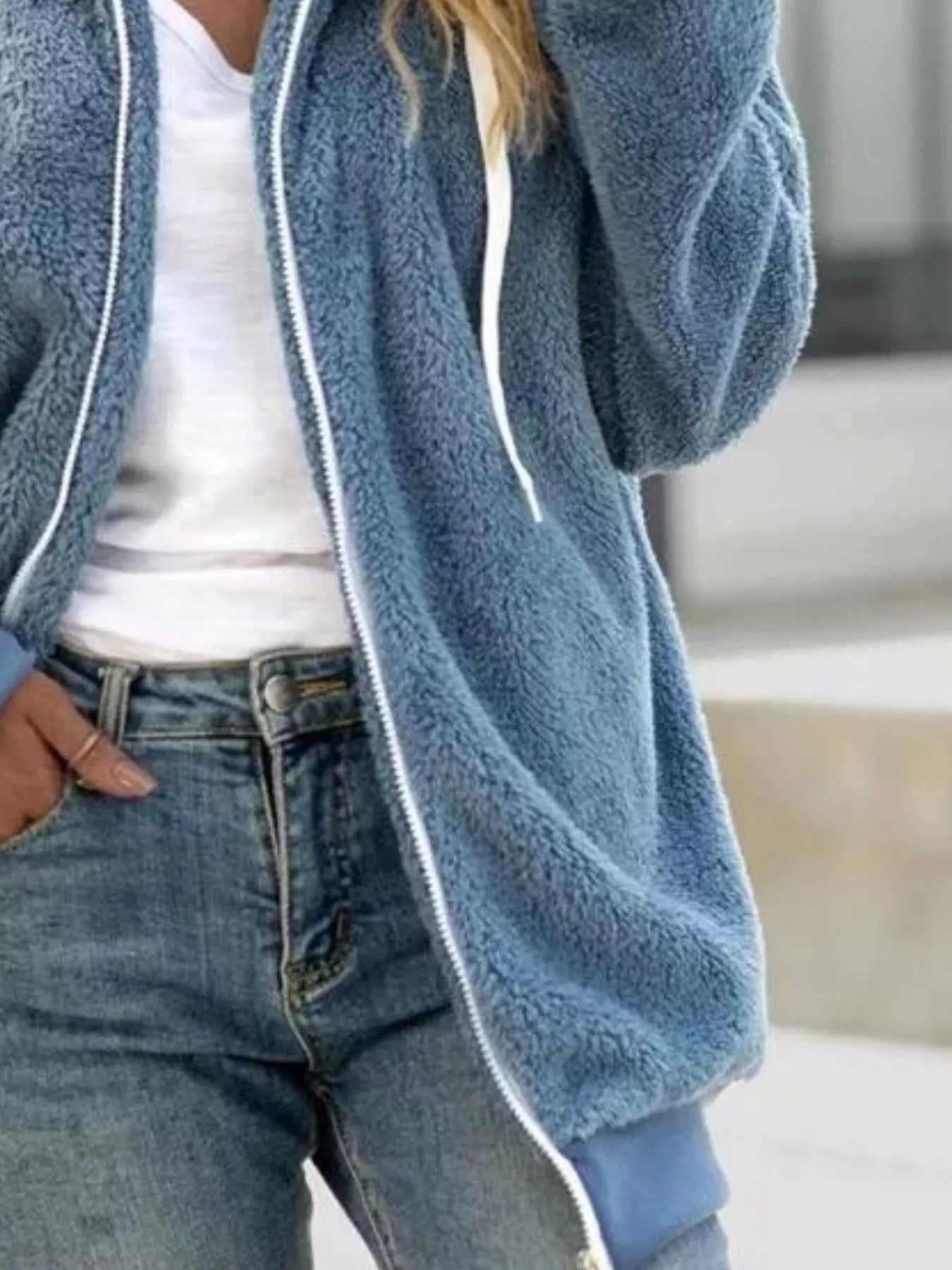 Full Size Cozy Fleece Zip-Up Hooded Jacket Plus Size