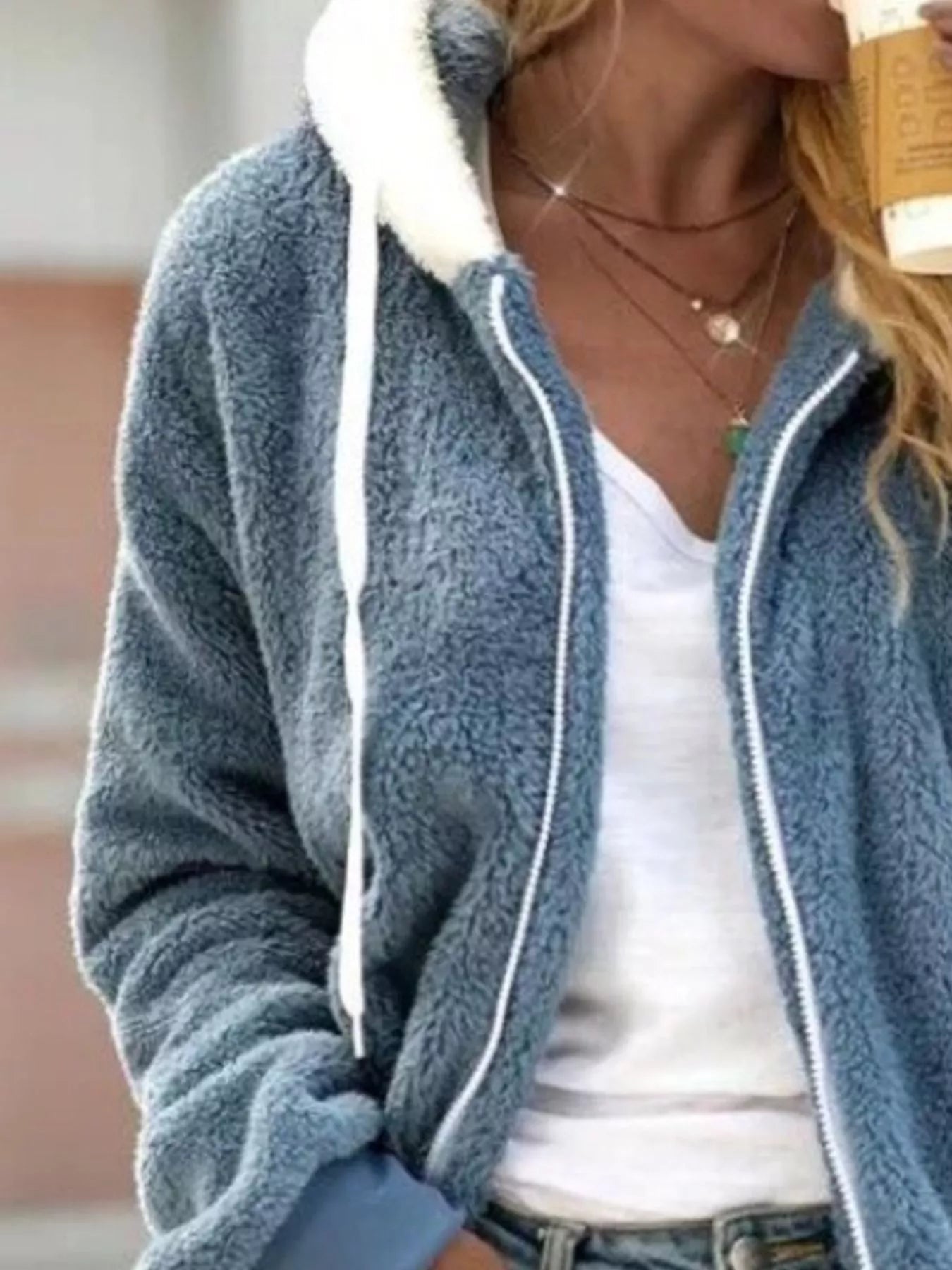 Full Size Cozy Fleece Zip-Up Hooded Jacket Plus Size Blue / S