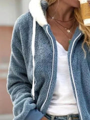 Full Size Cozy Fleece Zip-Up Hooded Jacket Plus Size Blue / S