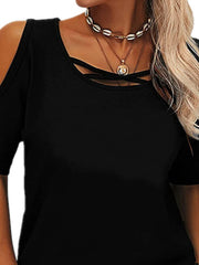 Full Size Crisscross Cold Shoulder Casual T-Shirt Plus Size