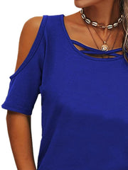 Full Size Crisscross Cold Shoulder Casual T-Shirt Plus Size