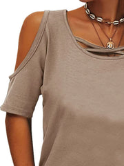 Full Size Crisscross Cold Shoulder Casual T-Shirt Plus Size