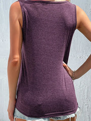 Full Size Decorative Button Round Neck Tank Plus Size