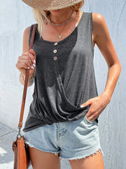 Full Size Decorative Button Round Neck Tank Plus Size