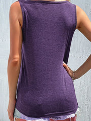 Full Size Decorative Button Round Neck Tank Plus Size