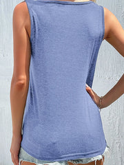 Full Size Decorative Button Round Neck Tank Plus Size