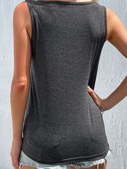 Full Size Decorative Button Round Neck Tank Plus Size