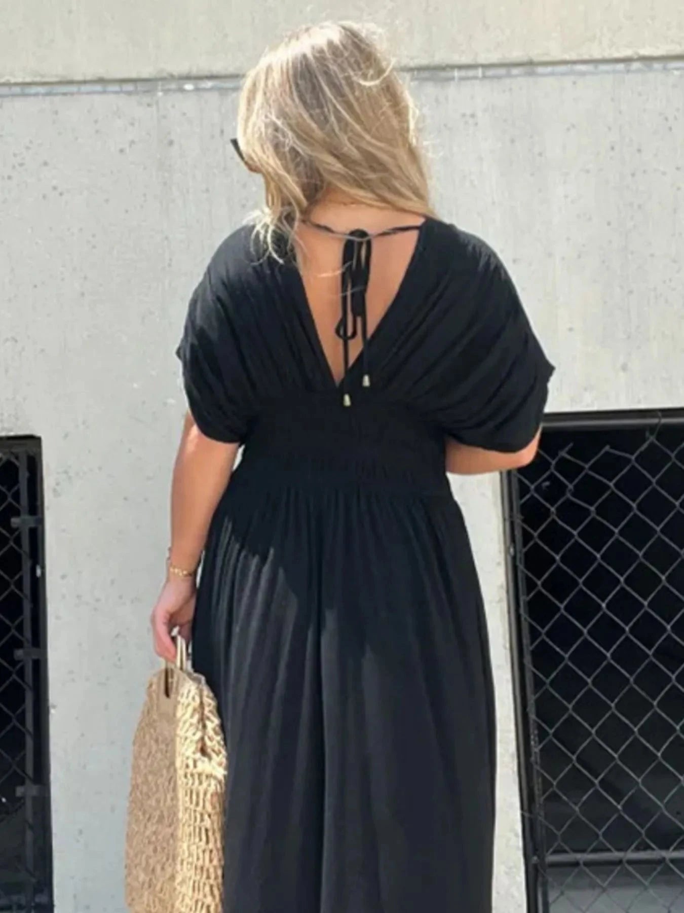 Full Size Deep V-Neck Maxi Dress with Side Slit Plus Size