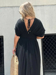 Full Size Deep V-Neck Maxi Dress with Side Slit Plus Size