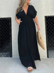 Full Size Deep V-Neck Maxi Dress with Side Slit Plus Size