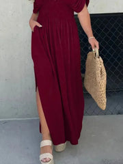 Full Size Deep V-Neck Maxi Dress with Side Slit Plus Size
