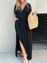 Full Size Deep V-Neck Maxi Dress with Side Slit Plus Size Black / S