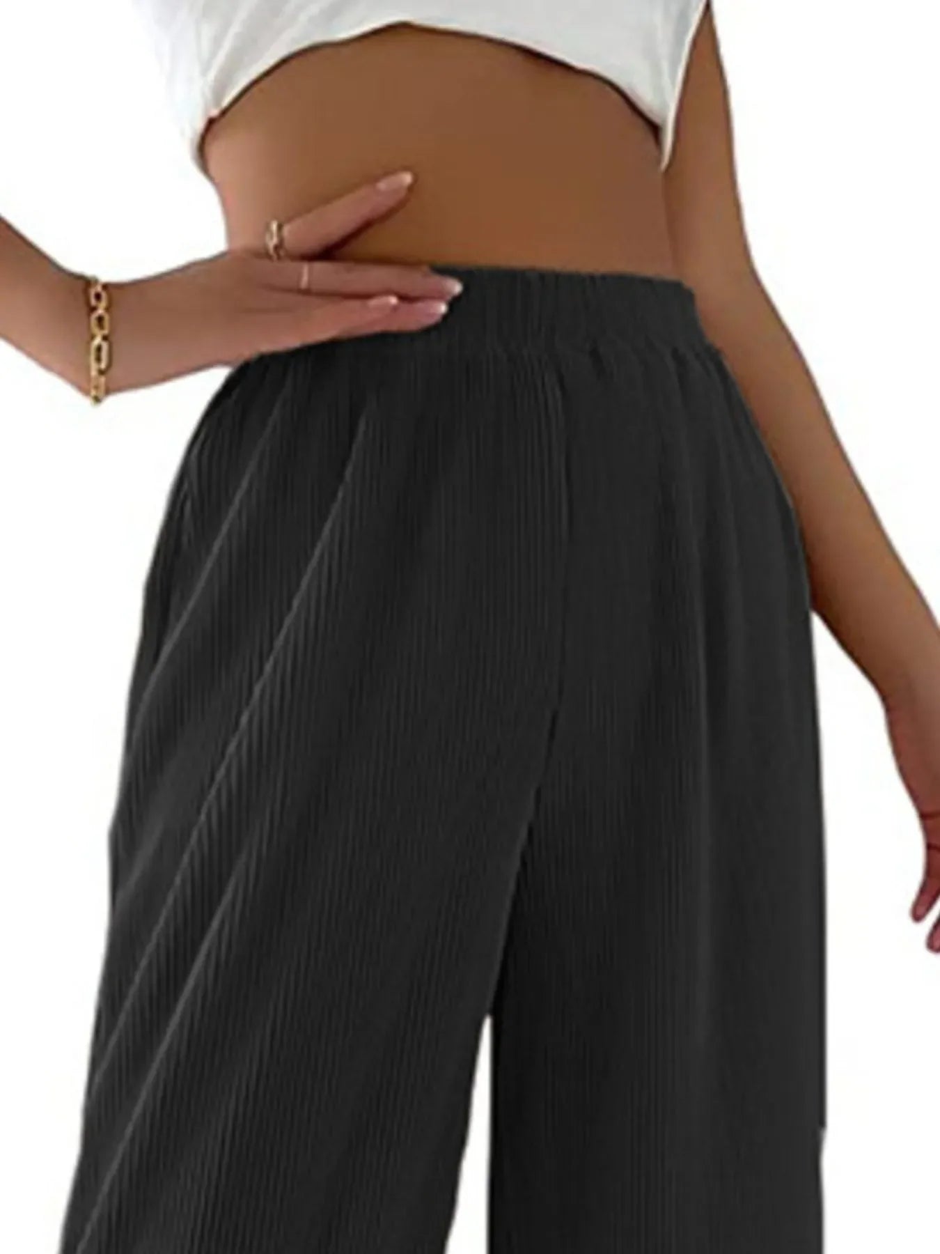 Full Size Elastic Waist Wide Leg Pants Plus Size