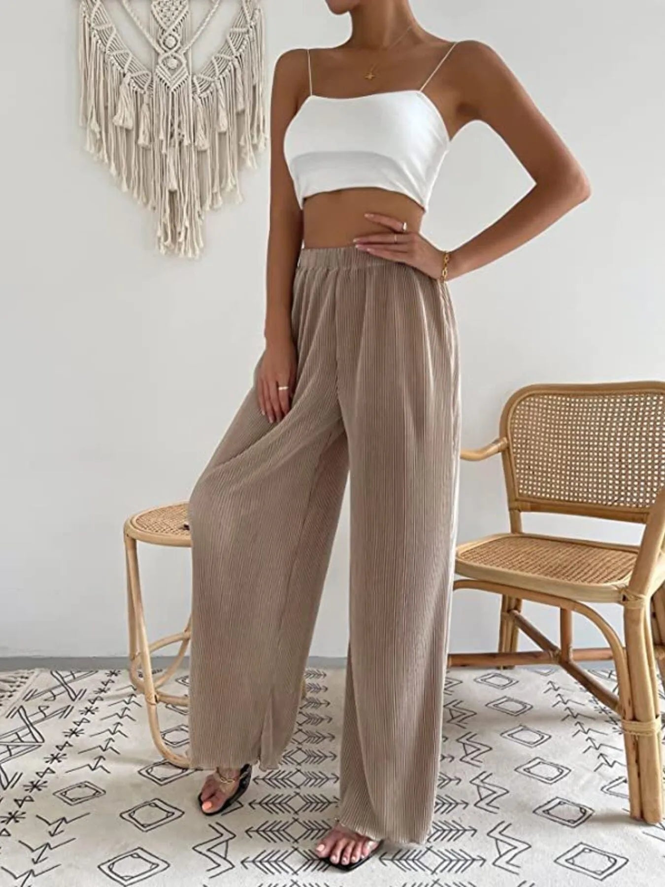 Full Size Elastic Waist Wide Leg Pants Plus Size