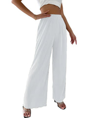 Full Size Elastic Waist Wide Leg Pants Plus Size White / S