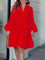 Full Size Eyelet Ruffled Hem Tiered Dress Plus Size Bright Red / S