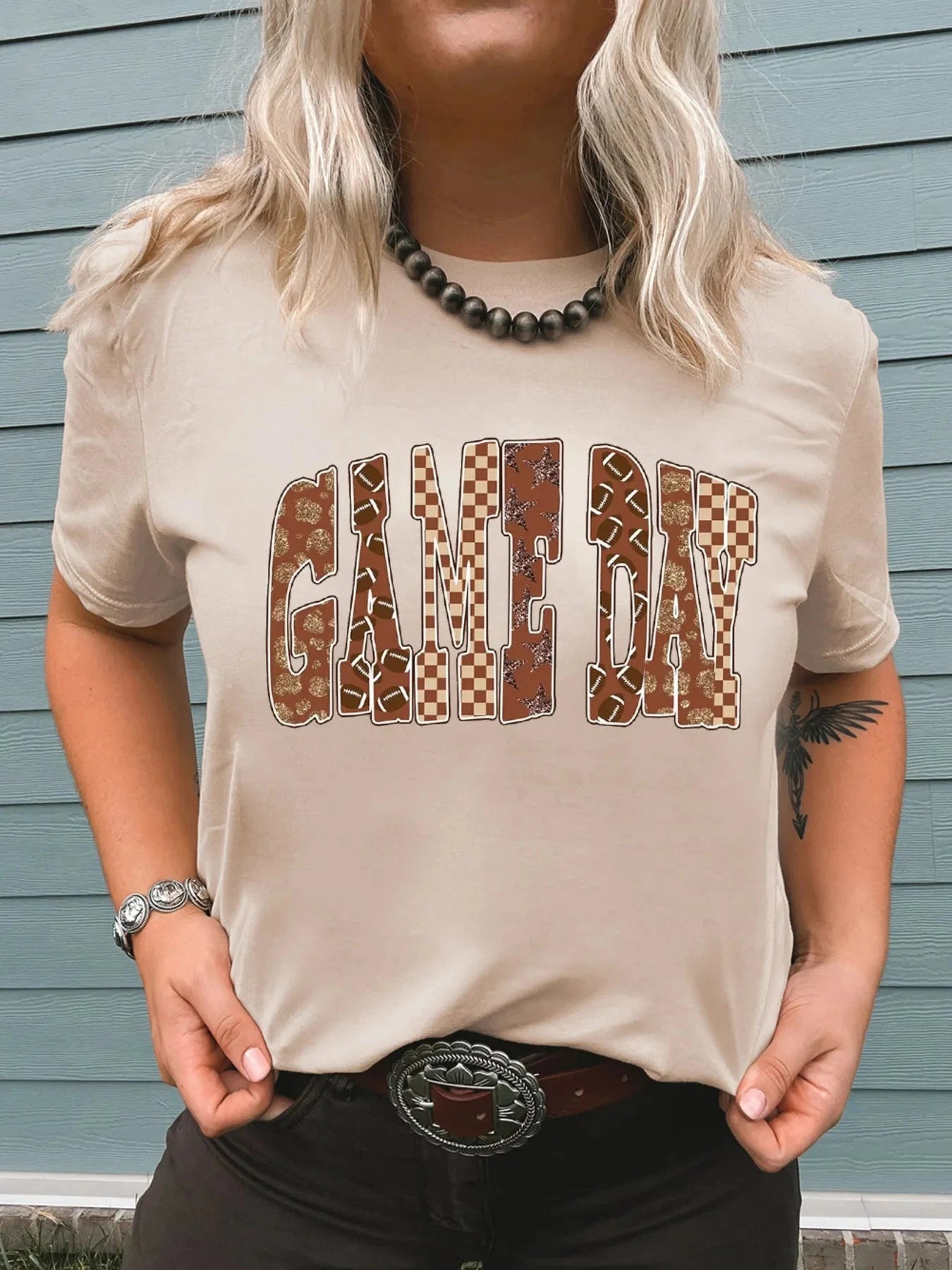 Full Size GAME DAY Checkered Letter Graphic T Shirt Plus Size