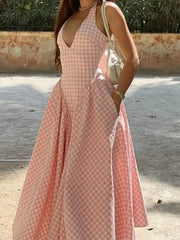Full Size Gingham Halter Neck Maxi Dress Plus Size