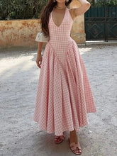 Full Size Gingham Halter Neck Maxi Dress Plus Size Blush Pink / S