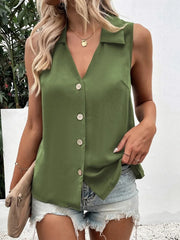 Full Size Johnny Collar Button Down Tank Plus Size