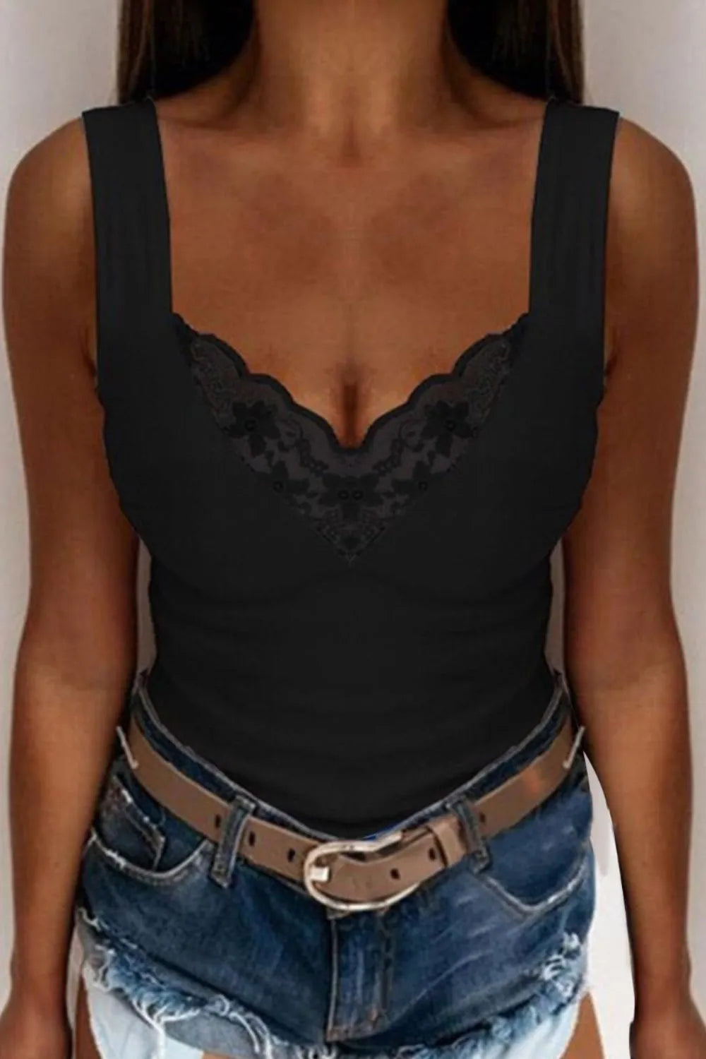 Full Size Lace Detail V-Neck Tank Plus Size