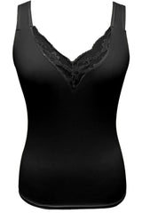 Full Size Lace Detail V-Neck Tank Plus Size Black / XS/S