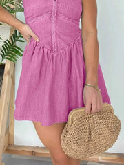 Full Size Lace Up Halter Neck Denim Dress Plus Size