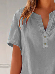 Full Size Notched Short Sleeve Blouse Plus Size