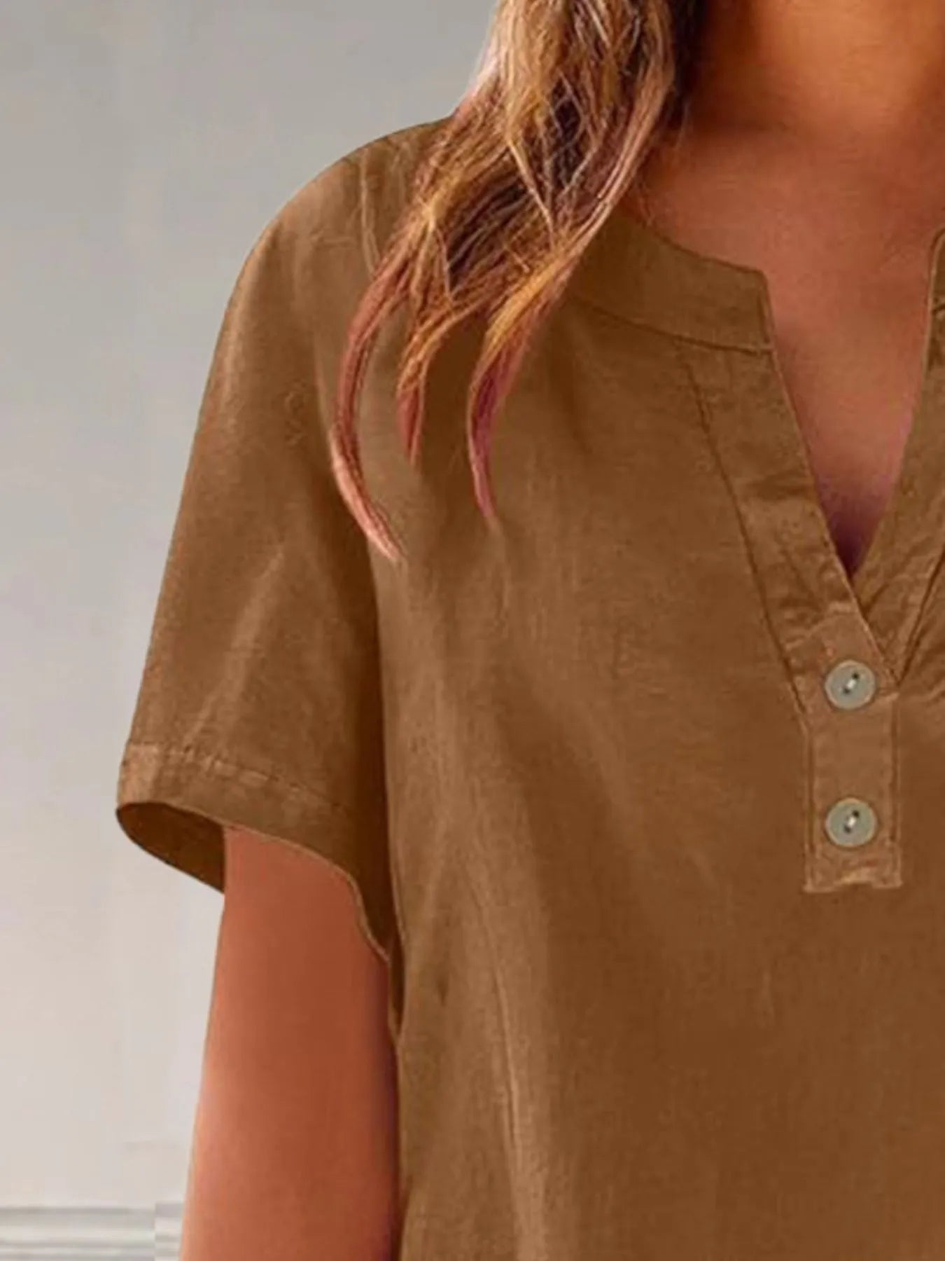 Full Size Notched Short Sleeve Blouse Plus Size