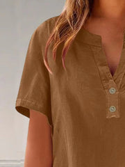 Full Size Notched Short Sleeve Blouse Plus Size