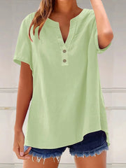 Full Size Notched Short Sleeve Blouse Plus Size Light Green / S
