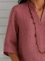 Full Size Notched Three-Quarter Sleeves Blouse Plus Size