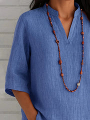 Full Size Notched Three-Quarter Sleeves Blouse Plus Size