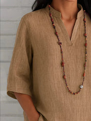 Full Size Notched Three-Quarter Sleeves Blouse Plus Size