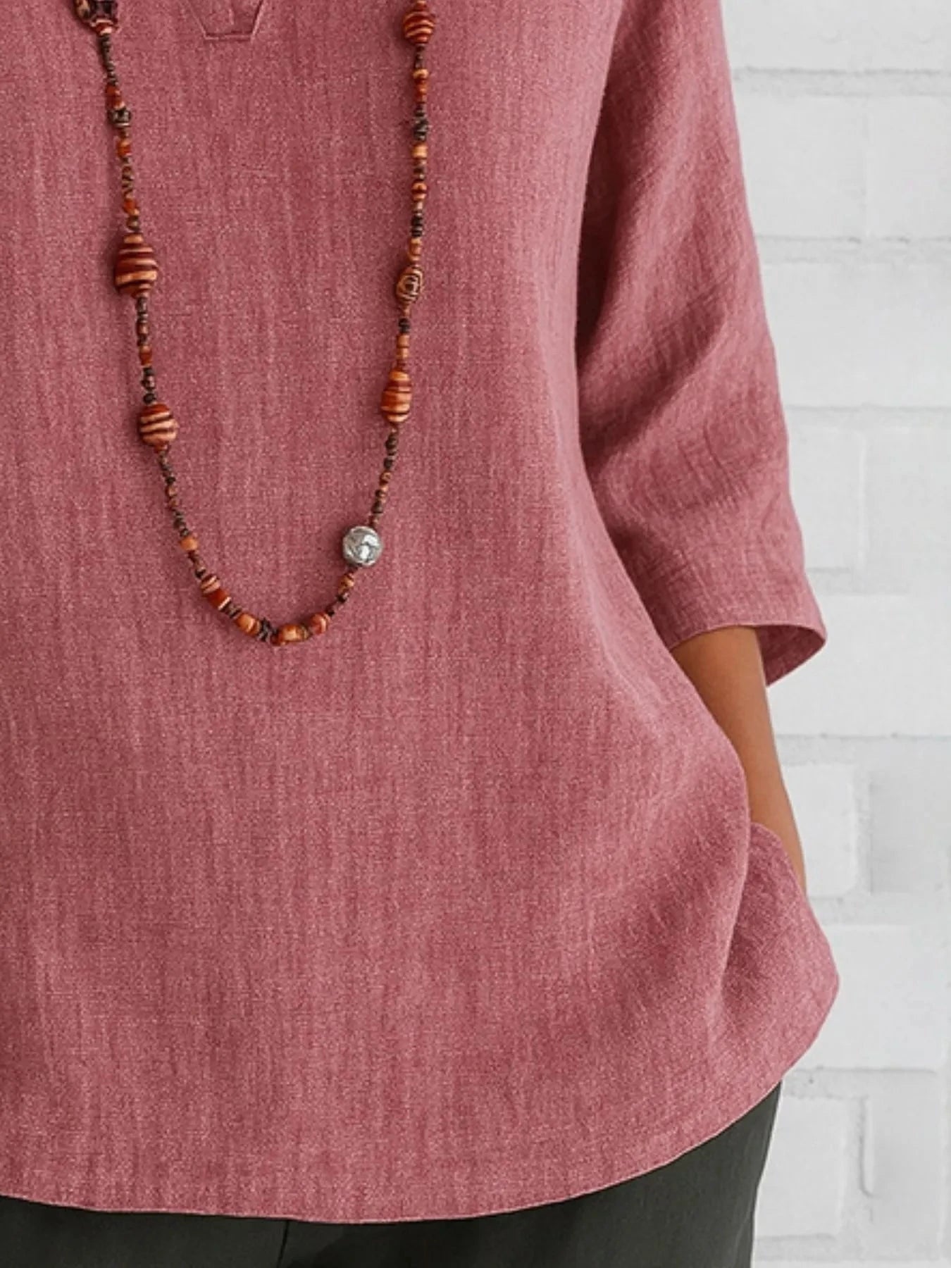 Full Size Notched Three-Quarter Sleeves Blouse Plus Size